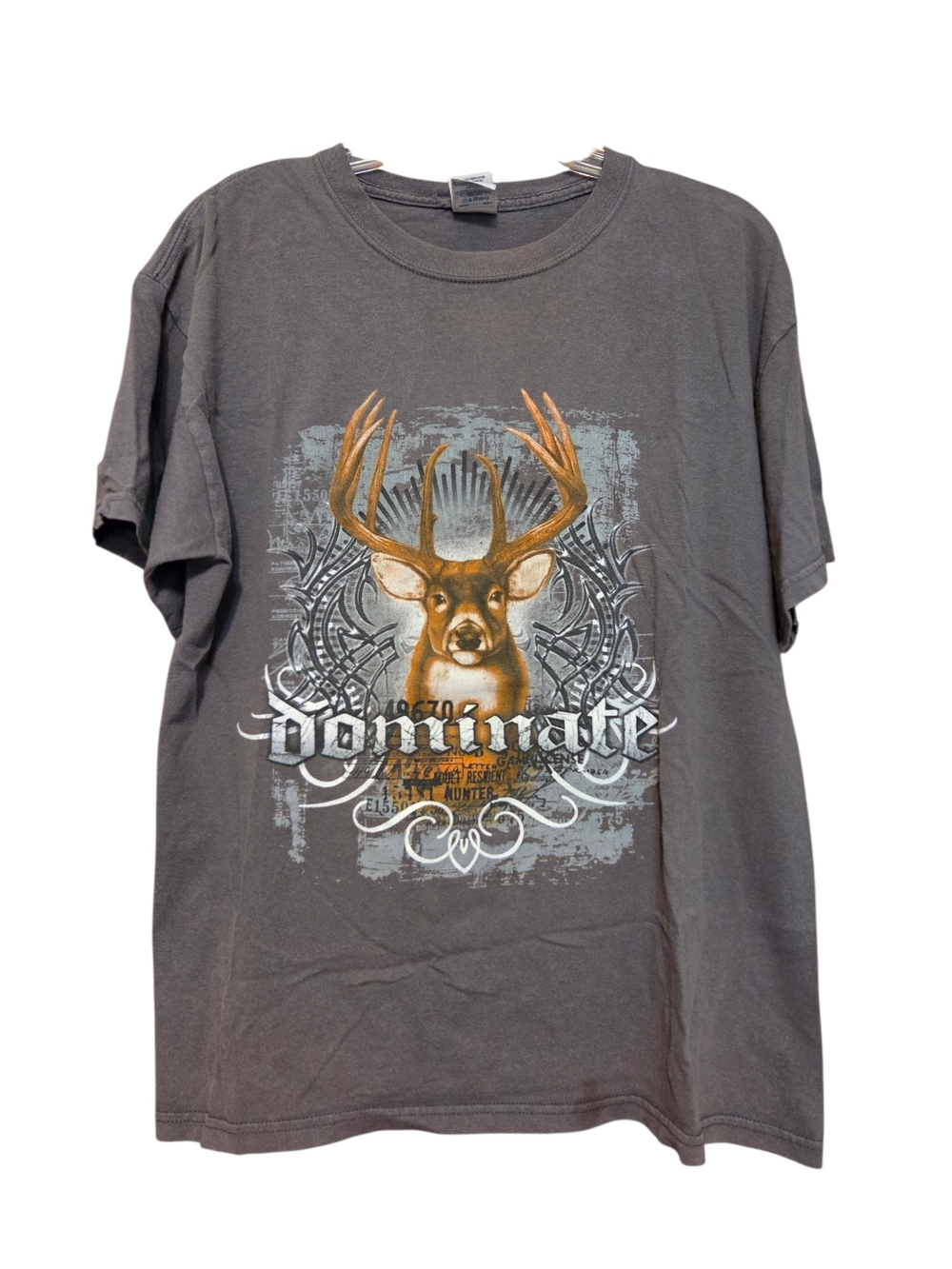 Gildan Gray Graphic Deer 'Dominate' Short Sleeve Tee